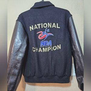 Varsity Blinged NDA Champion national dance Bomber Jacket Leather Sleeves medium